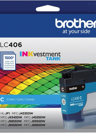 Brother Genuine LC406C Standard Yield Cyan INKvestment Tank Ink Cartridge