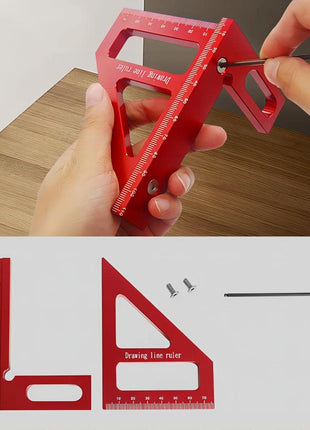 3D Multi-Angle Measuring Ruler,45/90 Degree Aluminum Alloy Woodworking Square Protractor,Drawing Line Ruler, Miter Triangle Ruler High Precision Layout Measuring Tool for Engineer Carpenter,R