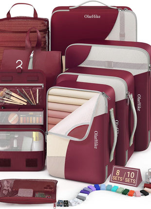 10 Set/8 Set Packing Cubes for Travel, Gifts for Women Mom,Anti-Tearing Suitcase Organizer for Luggage with Shoe & Hanging Toiletry Bag,OlarHike Vacation Essentials & Accessories for Cruise Ship,Cream