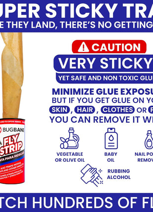 Fly Strips Indoor Sticky Hanging 24pk with Pins. Non Toxic Outdoor Fly Trap Indoor for Home. Flies Tape Paper Trap Ribbon Roll for House Gnat Fruit and Housefly. Bug Catchers for Inside Home Flypaper