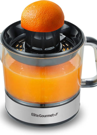 Elite Gourmet ETS623 BPA Free Electric Citrus Juicer, Compact, Large Volume, Pulp Control, Oranges, Lemons, Limes, Grapefruits with Easy Pour Spout, 24oz, Black/Stainless Steel