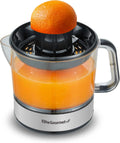 Elite Gourmet ETS623 BPA Free Electric Citrus Juicer, Compact, Large Volume, Pulp Control, Oranges, Lemons, Limes, Grapefruits with Easy Pour Spout, 24oz, Black/Stainless Steel