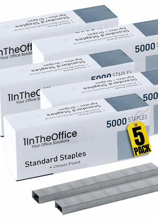 1InTheOffice Standard Staples - 1/4 inch Leg Length, 5,000 Staples/Pack, 5 Pack