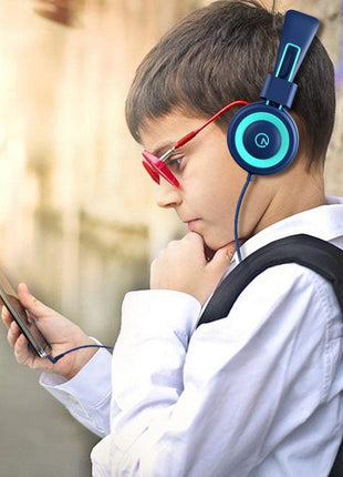 Kids Headphones - noot products K11 Foldable Stereo Tangle-Free 3.5mm Jack Wired Cord On-Ear Headset for Children/Teens/Boys/Girls/Smartphones/School/Kindle/Airplane Travel/Plane/Tablet (Navy/Teal)