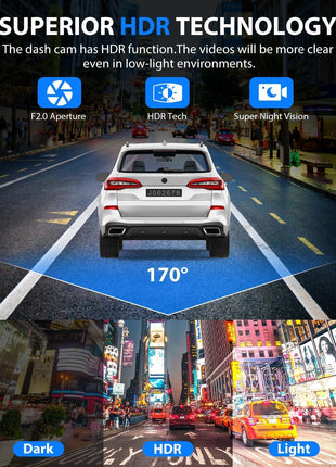 Dash Cam Front and Rear, 1080P Dash Camera for Cars, 3 Channel Car Camera Front Rear and Inside with 32GB Card, Loop Recording, Night Vision, HDR, 24Hr Parking, G-Sensor