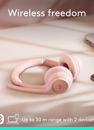 Logitech Zone 300 Wireless Bluetooth Headset with Noise-Canceling Microphone, Compatible with Windows, Mac, Chrome, Linux, iOS, iPadOS, Android – Rose