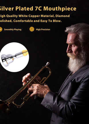 Eavnbaek Bb Standard Trumpet Set for Beginner or Advanced Student, Brass Student Trumpet Instrument with Hard Case, Cleaning Kit, 7C Mouthpiece and Gloves (Gold)