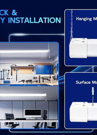 hykolity 4FT 120W LED Shop Light Linkable,13000LM(400w Equivalent) | 5000K Utility Shop Lights for Garages, Workshops, Basements, Hanging or FlushMount,with Power Cord and Pull Chain,ETL