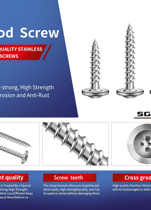 #8 x 1 Inch Wood Screw 500Pcs 410 Stainless Steel Standard Thread Truss Head Fast Self Tapping by SG TZH