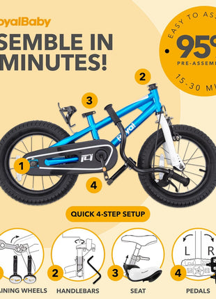 RoyalBaby Freestyle Kids Bike 12 14 16 Inch with Training Wheels, 18 Inch with Kickstand, Bicycle for Ages 3-10 Years Boys Girls