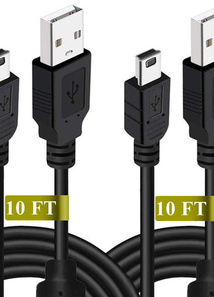 2 Pack 10ft PS3 Controller Charger Cable - Fast Mini USB Data Charging Cord for PS Move PlayStation 3 Wireless Controller, TI84 Plus CE, Digital Camera