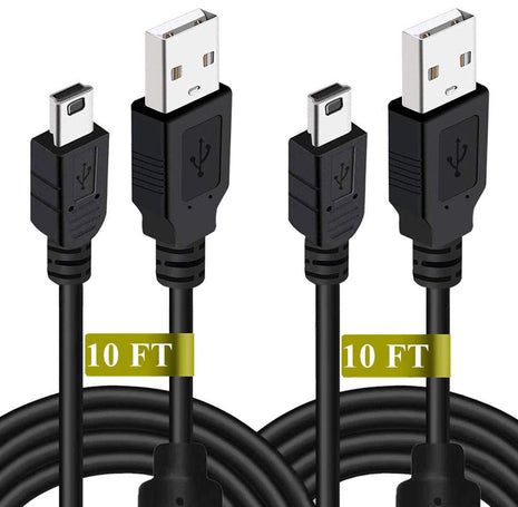 2 Pack 10ft PS3 Controller Charger Cable - Fast Mini USB Data Charging Cord for PS Move PlayStation 3 Wireless Controller, TI84 Plus CE, Digital Camera