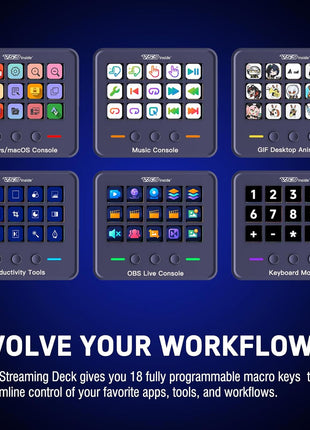 VSDINSIDE Macro Keypad, Stream Controller Deck Gaming Streaming Shortcut Keyboard, 18 Programmable Keys Customizable Visual AI Pad USB Soundboard for OBS, YouTube, Desk Office Setup, Laptop, PC, Mac