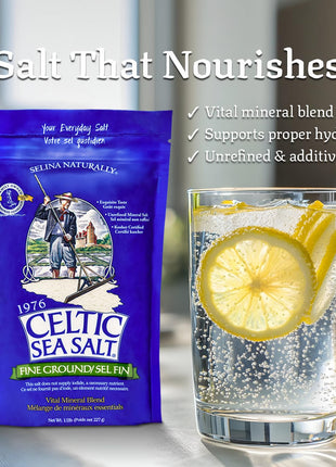 Fine Ground Celtic Sea Salt  - 16 Ounce (Pack of 1) Resealable Bag of Nutritious, Classic Sea Salt, Great for Cooking, Baking, Pickling, Finishing and More, Pantry-Friendly, Gluten-Free