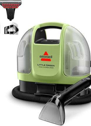 BISSELL Little Green Mini Cordless Portable Carpet Cleaner, 4015 | HydroRinse self-cleaning tool; 4-in. tough stain tool; cordless freedom for upholstery & car detailing