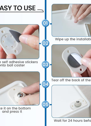 TRVL FIELDER Self Adhesive Caster Wheels, Appliance Rollers for Kitchen Appliances, 360° Swivel Mini Universal Wheel Roller Casters, Sticky Pulley for Trash Can, Appliance Slider (8, White-Swivel)