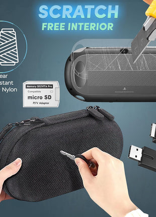 Skywin 4-in-1 Kit for PS Vita 2000 Slim - Black Case with Front & Back Protector, Adapter Charger Cable, Micro SD Card