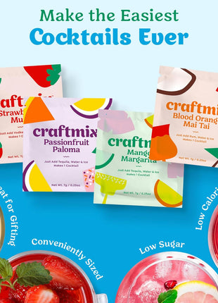 Craftmix Variety Pack Cocktail & Mocktail Drink Mixer, Pack of 12 | Skinny Mixes, Water Flavoring Packets, Made with Real Fruit, Vegan Low-Carb, Low-Sugar, Non-GMO, Dairy Free, Gluten Free