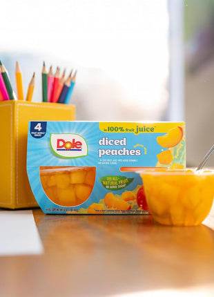 Dole Diced Peaches in 100% Juice - Dole Fruit Bowls Snacks - 4 oz Fruit Bowls - 12 Pack