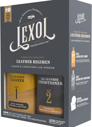 Lexol Leather Conditioner and Cleaner Kit by Lexol, Use on Furniture, Car Interiors, Shoes, Handbags, Includes 2 Application Sponges, Two-Step System, 16 oz Each