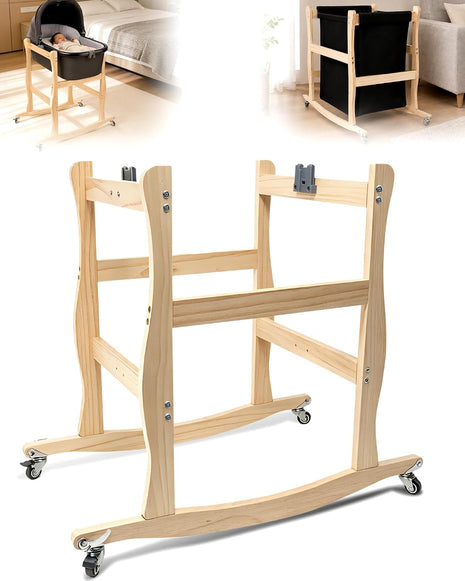 Bassinet Stand, Movable and Rocking Wooden Bassinet Stand Compatible with Uppababy Cribs