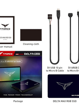 TEAMGROUP T-Force Delta MAX Lite(Dramless) ARGB 1TB with 3D NAND TLC 2.5 Inch SATA III Internal SSD (R/W Speed up to 550/500 MB/s) T253TM001T0C325