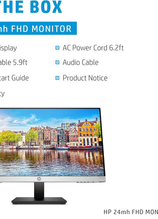 HP 24mh FHD Monitor - Computer Monitor with 23.8-Inch IPS Display (1080p) - Built-in Speakers and VESA Mounting - Height/Tilt Adjustment for Ergonomic Viewing - HDMI and DisplayPort - (1D0J9AA#ABA)