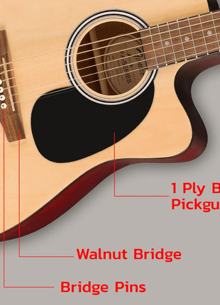Fender Dreadnought Acoustic Electric Guitar   Natural Bundle with Gig Bag, Strap, Strings, Picks, and Austin Bazaar Instructional DVD