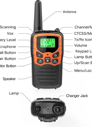 Walkie Talkies, MOICO Long Range Walkie Talkies for Adults with 22 FRS Channels, Family Walkie Talkie with LED Flashlight VOX LCD Display for Hiking Camping Trip (Orange 2 Pack)