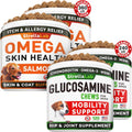 Omega 3 + Glucosamine Dogs Bundle - Allergy & Itch Relief Skin&Coat Supplement - Omega 3 & Pumpkin + Chondroitin, MSM - Dry Itchy Skin, Hot Spots Treatment + Hip & Joint Care - 600 Chews - Made in USA