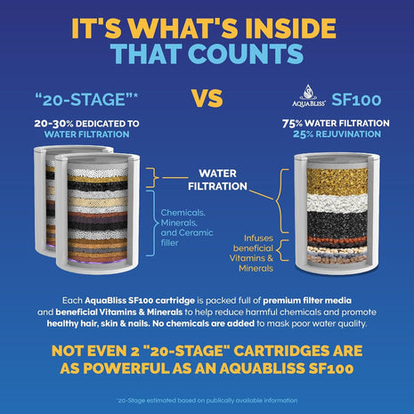 Aquabliss SFC100 Daily Revitalize Filter Cartridge | Reduces chlorine & sediment; infused with Vitamin C & tourmaline. Replace every 3-6 months depending on water quality