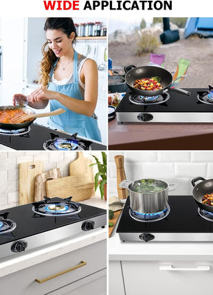 forimo Propane Gas Cooktop 2 Burners Gas Stove portable Tempered Glass Double Burners Stove Auto Ignition Camping Double Burner LPG for RV,Apartments,Outdoor