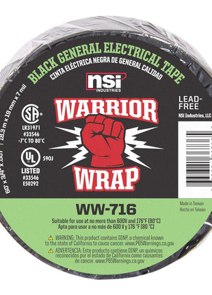 WarriorWrap General 3/4 in. x 60 ft. 7 mil Vinyl Electrical Tape, Black