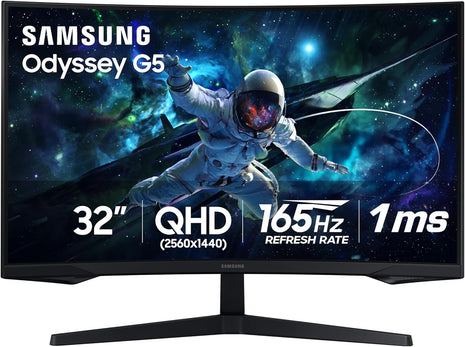 Samsung 32" Odyssey (G55C) Series QHD 1000R Curved Gaming Monitor, | 165Hz, 1ms(MPRT), HDR10, AMD Radeon FreeSync, Eye Care, Glare Free, Sharp Resolution (LS32CG550ENXZA)