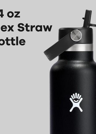 Hydro Flask Water Bottle - Insulated Stainless Steel - Straw Lid, Non Spill, Leakproof 24 Oz Black
