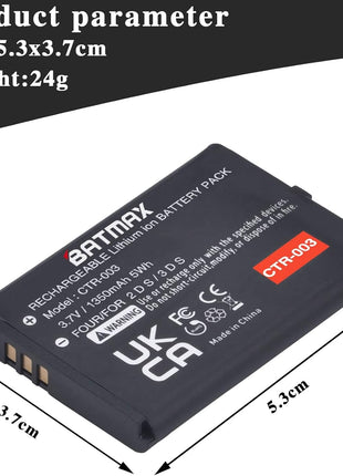 Batmax 1350mAh CTR-003 Battery for Nintendo 3DS 2DS Game Console