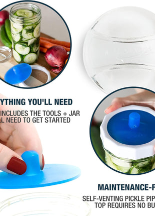 Masontops Fermentation Jar Starter Set, Easy Vegetable Fermentation Kit, Includes Mason Jar, Pickle Kit with Fermentation Lids & Fermentation Weight