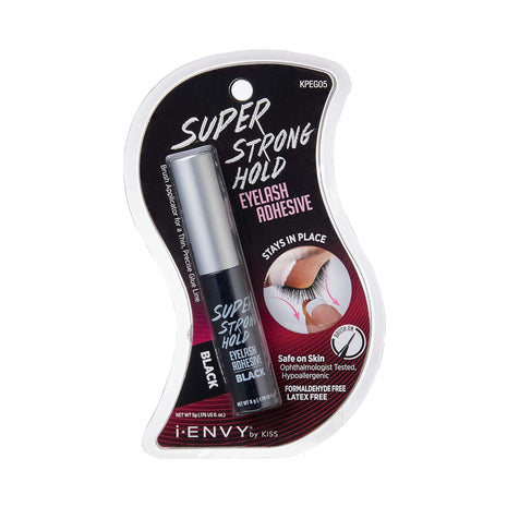 i•ENVY Super Strong Hold Eyelash Adhesive, Waterproof, 48-Hour Long-Lasting Lash Glue, Latex-Free, Hypoallergenic, Quick-Drying with Brush-On Applicator for Strip Lashes (Black, 1 Pack)