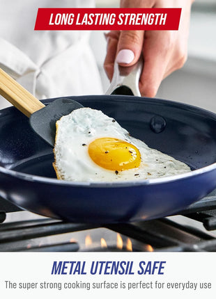 Blue Diamond 8" Nonstick Frying Pan Skillet, Diamond Infused PFAS-Free Ceramic, Dishwasher & Oven Safe, Stainless Steel Handle, Durable Non Toxic Metal Utensil Safe, Egg & Omelet Pan, Blue