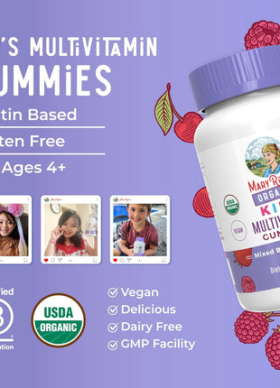 MARYRUTH'S USDA Organic Multivitamin Gummies, Ages 4+, Kids Vitamins, 60ct | 1 Month Supply, Vegan, Only 2 Gummies a Day, 60 Count