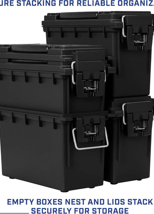 Sheffield 12629 Ammo Storage Box, Stackable .30 Cal Field Boxes, Water and Dust Resistant, Lockable Storage Box with Handle, Secures Hunting Gear, Supplies, and Bullets, Made in USA, Black, 1-Pack