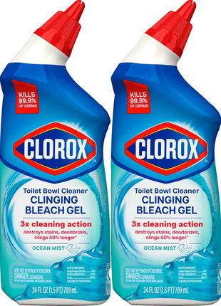 CLOROx Toilet Bowl Cleaner Clinging Bleach Gel, Ocean Mist, 24 Fl Oz, Pack of 2 (Package May Vary)
