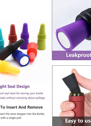 Wine Stoppers Beverage Bottle Sealer Soft Silicone Wine Bottle Stoppers Corks with Grip Top for Keeping Wine Champagne Fresh, 8 Pack