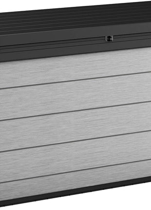 Keter Denali 200 Gallon Resin Large Deck Box with Double Wall 20mm Panels - Paintable and Drillable-Organization and Storage for Patio Furniture and Outdoor Items, Grey & Black