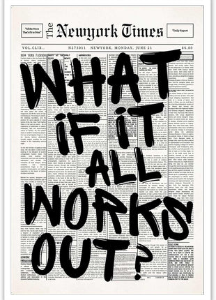 Drimiler Retro Black And White Newspaper Poster What If It All Works Out Canvas Wall Art Positive Affirming Quote Minimalist Prints Painting For Home Bedroom Dorm Wall Decor 8x12in Unframed