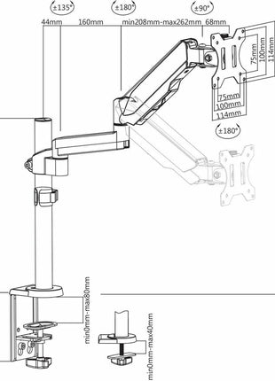 V7 DM1TA-1N -1E Touch Adjust Monitor Mount (VESA 75x75, 100x100, up to 8 kg per Display)