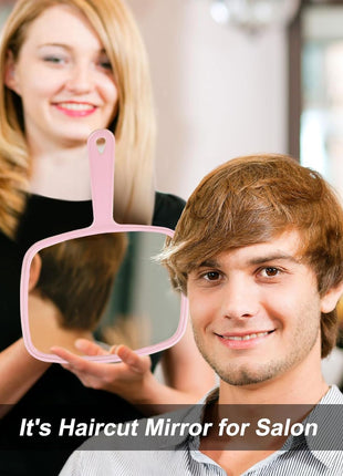 Gladmart 10.3" L x 7.4" W Hand Mirror with Handle, Pink | Salon Mirror Hand Held, Hanging Mirror, Hand Mirror for Men and Women, Shaving and Makeup, Distortion-Free, Barber Mirror
