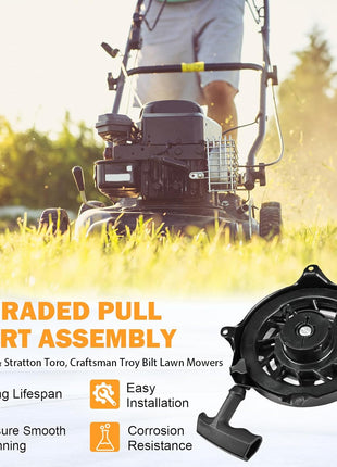 497680 Briggs and Stratton Rewind Starter Pull Start Assembly Compatible with Briggs & Stratton 6.75 Craftsman Toro Troy-Bilt Tb210 TB230 Lawn Mower Recoil Starter Replace Oregon 31-068, Rotary 12368