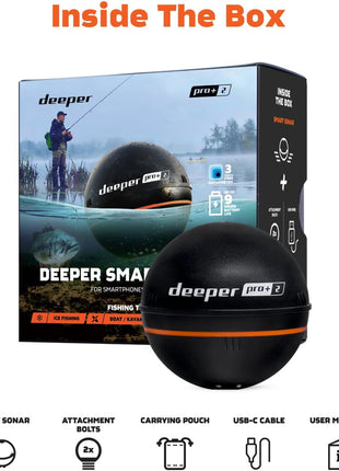 Deeper PRO+ 2 Sonar Fish Finder - Portable Fish Finder and Depth Finder For Kayaks, Boats and Ice Fishing with GPS Enabled | Castable Deeper Fish Finder with FREE User Friendly App