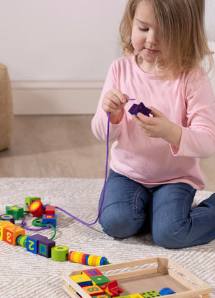 Melissa & Doug Deluxe Wooden Lacing Beads - Educational Activity with 27 Beads and 2 Laces